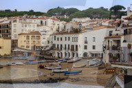 Calella de Palafrugell, early morning, fishing boats on small beach, Costa Brava, Girona, Catalonia, Spain, Europe