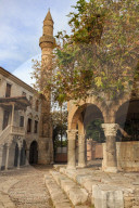 Hippocrates Plane Tree, fountain and mosque, Plateia Platanou, cobblestone square, Autumn, Kos Town, Kos, Dodecanese, Greece