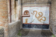 Fresco, Snake god Agathodaimon, Lararium, House of the Cryptoporticus, Pompeii, UNESCO World Heritage Site, Campania, Italy