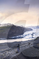 Hiker in front of the Vatnajokull glacier in Vatnajokull National Park in southeast Iceland, Polar Regions