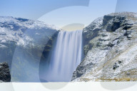 Skogafoss Waterfall in snow, Iceland, Polar Regions