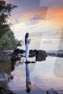 Cambodian woman standing in a yoga asana, Sihanoukville, Cambodia, Indochina, Southeast Asia, Asia