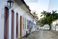 Portuguese colonial vernacular architecture in the centre of Paraty or Parati town on Brazil's Green Coast
