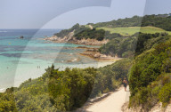 Summer view of the turquoise sea and the golf course on the promontory Sperone Bonifacio South Corsica France Europe
