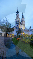 Panoramic of the Cathedral of Brixen (Bressanone) illuminated at night, province of Bolzano, South Tyrol, Italy, Europe