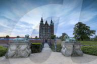 Sculptures of lions in front of Rosenborg Castle, Kongens Have, Copenhagen Denmark