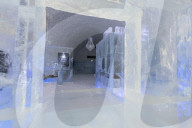 Sculptures of ice in the interior rooms of the Ice Hotel, Jukkasjarvi, Kiruna, Norrbotten County, Lapland, Sweden
