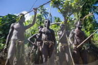 Men dancing in preparation for the Pentecost land diving, Pentecost, Vanuatu