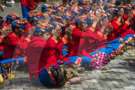 Pilgrims praying in the Pura Ulun Danu Bratan temple, Bali, Indonesia