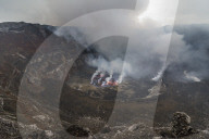 The crater with active laval ake of Mount Nyiragongo, Virunga National Park, Democratic Republic of the Congo