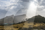 Sun setting over the Unesco world heritage sight Semien or Simien mountains national park, Debarq, Ethiopia