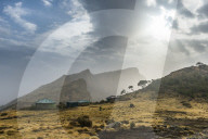 Sun setting over the Unesco world heritage sight Semien or Simien mountains national park, Debarq, Ethiopia