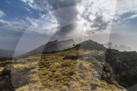 Sun setting over the Unesco world heritage sight Semien or Simien mountains national park, Debarq, Ethiopia
