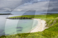 White sand beach near Scousburgh, Shetland islands, United Kingdom