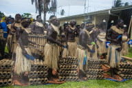 Bamboo band tradiionally dressed, Buka, Bougainville, Papua New Guinea