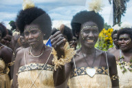 Traditional dressed women from a Bamboo band in Buka, Bougainville, Papua New Guinea