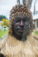 Traditional dressed man from a Bamboo band in Buka, Bougainville, Papua New Guinea