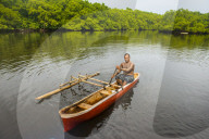 Man in his dugout canoe, Kosrae. Federated States of Micronesia