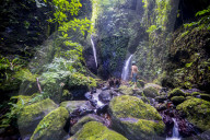 Man looking at the Tafunsak waterfall, Kosrae. Federated States of Micronesia