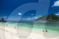 Beautiful white sand beach on Monuriki or Cast away island, Mamanuca islands, Fiji