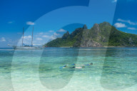 Very clear turquoise waters on Monuriki or Cast away island, Mamanuca islands, Fiji