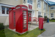 Post office and typical phone boxes, Stanley, capital of the Falkland Islands, South America