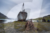 Old whaling boat, in the former whaling station, Grytviken, South Georgia, Antarctica, Polar Regions