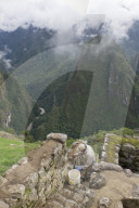 Restoration work at the Inca ruins of Macchu Picchu, Peru