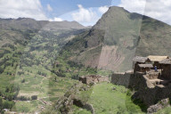 Ruins of the Inca archaeological site of Pisac near Cusco. Peru