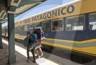 Tourists arriving in the Patagonian train in Bariloche,Argentina