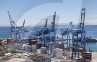 Container port at the harbour in Valparaiso,Chile