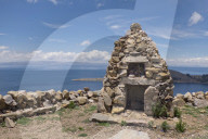 Traditional Inca first nation stone altar on the Island of the Sun on Lake Titicaca, Bolivia. South America