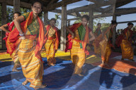 Traditional Karbi music and dance performance. Assam, India.