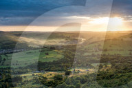 View from Curbar Edge looking towards Calver, evening light, Dark Peak, Peak District N.P., Derbyshire, England