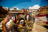 Kids with faces painted at the Holi Festival, Durbar Square