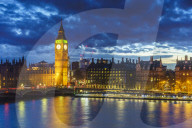 Big Ben, the Elizabeth Tower and Westminster Bridge at dusk, London, England