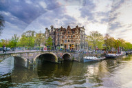 Traditional Dutch gabled houses and canal, Amsterdam, Netherlands