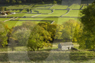 Kettlewell village field sysyem, out barns and dry stone walls, in Wharfedale The Yorkshire Dales UK