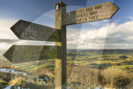 Sneck Yate signpost at Whitestone Cliffe, on The Cleveland Way long distance footpath, UK.
