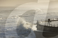Scarborough South Bay rough seas and sea defences