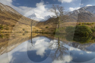 Tranquil loch reflection in Glen Etive, Glencoe, Scotland