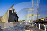 Riverside Museum and docked ship The Glenlee, River Clyde, Glasgow, Scotland, United Kingdom, Europe.