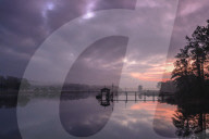 Sunrise and dock on intracoastal waterway, Calabash, North Carolina, United States of America, North America