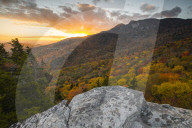 Sunset and Autumn color at Grandfather Mountain, located on the Blue Ridge Parkway.
