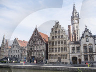 Riverside scene, Ghent, Netherlands, Europe