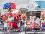 Resting rickshaw driver. Georgetown, Penang, Malaysia, Asia
