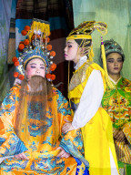 Chinese opera performers. Hungry Ghost Festival. Georgetown, Penang, Malaysia, Asia
