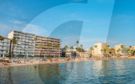 Busy beach in Juan les Pins, Cote d'Azur, France