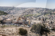 View of a Arab-Israeli neighbourhood, including shops and a mosque, on the outskirts of Jerusalem, Israel
