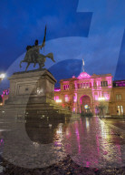 Twilight view of the Casa Rosada on Plaza de Mayo, Monserrat, City of Buenos Aires, Buenos Aires Province, Argentina, South America